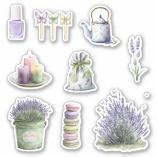 Grön Bucket Lavendelblommor Klistermärken