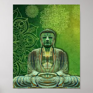 Grön Buddha lotusblommablomma Poster