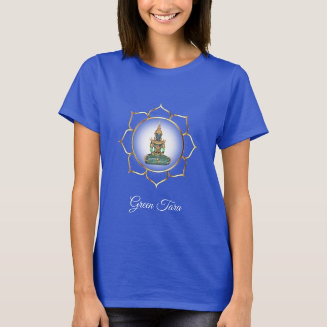 Grön Buddha och gyllene lotus T Shirt (Framsida)