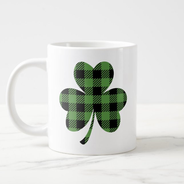 Grön Buffalo Rutig Shamrock Klöver Design-61104 Jumbo Mugg (Vänster)