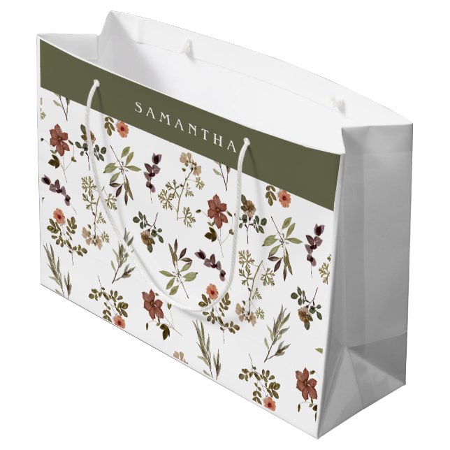 Grön burgunder vildblomma monogram namn (Baksidan Vinklad)