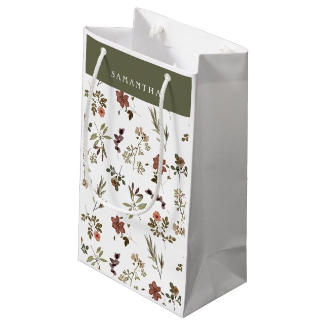 Grön burgunder vildblomma monogramnamn (Baksidan Vinklad)