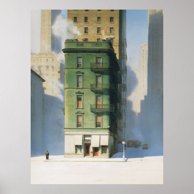 Grön byggnad i New York vinter Poster (Framsidan)