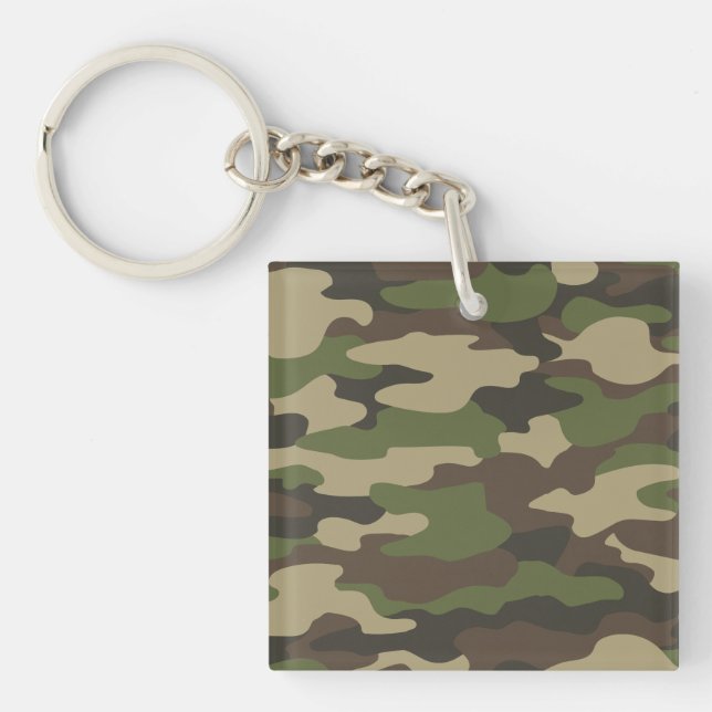Grön Camo Armé Monogram Akryl Nyckelring (Framsidan)