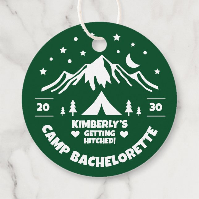 Grön Camp Bachelorette Bröllop Gåvor Etiketter (Baksida)