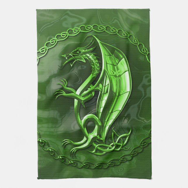 Grön Celtic drake Kökshandduk (Vertikal)