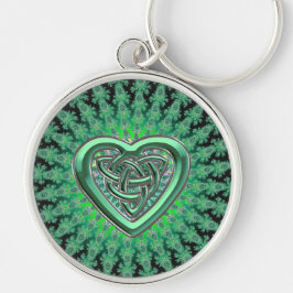 Grön Celtic hjärtafnurra Keychain för irländare Rund Silverfärgad Nyckelring