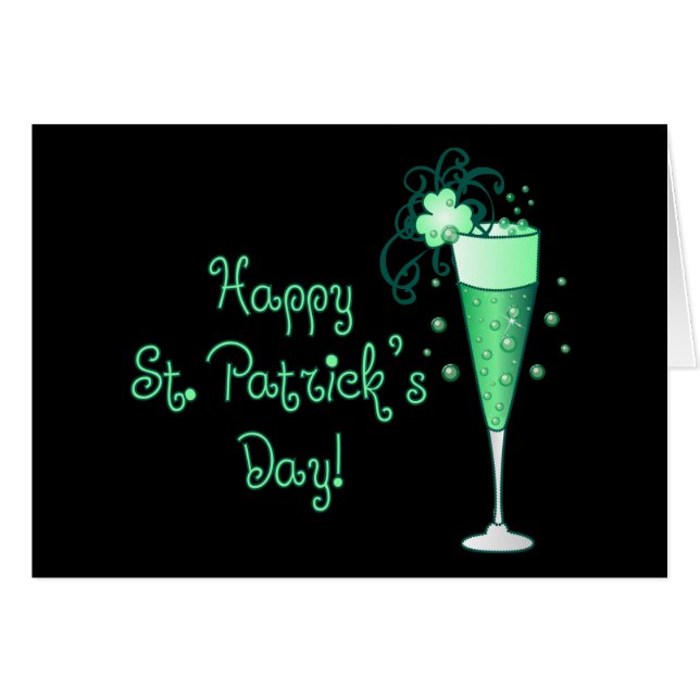 Grön champagne hälsningskort (Framsidan Horizontal)