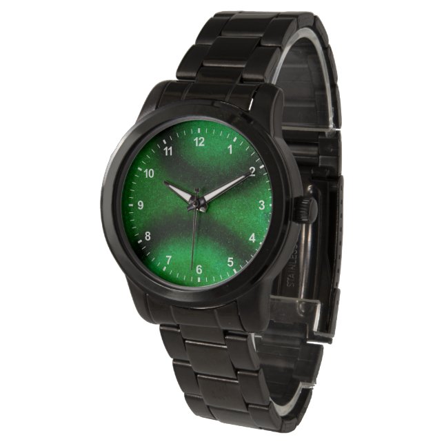 Grön Cirkulär Malakit Armbandsur (Vinklad)