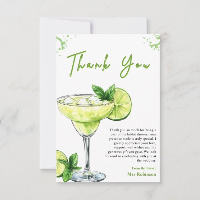 Grön Cocktail Bröllopsdusch Margs & Matrimony  Tack Kort (Framsida)