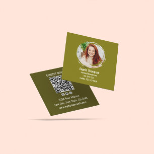 Grön Connect with Me Foto QR-kod Fyrkantigt Visitkort