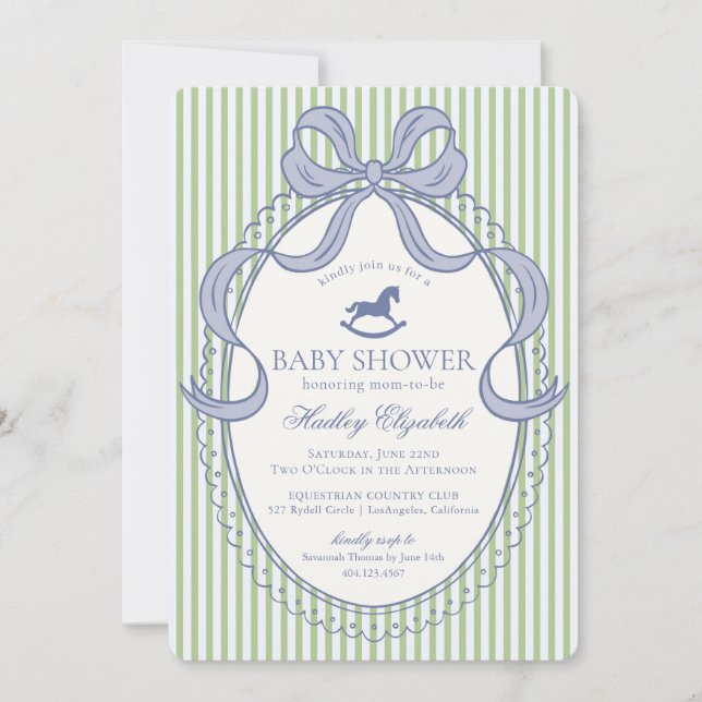 Grön Coquette Bow Gunghäst Baby Shower Inbjudningar (Framsida)