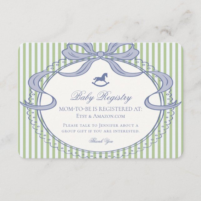 Grön Coquette Bow Gunghäst Babypresentregistret Tilläggskort (Framsida)