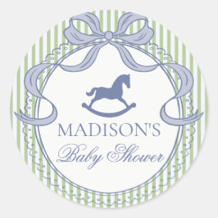 Grön Coquette Bow Häst Baby Shower Kuvert Sigill Runt Klistermärke