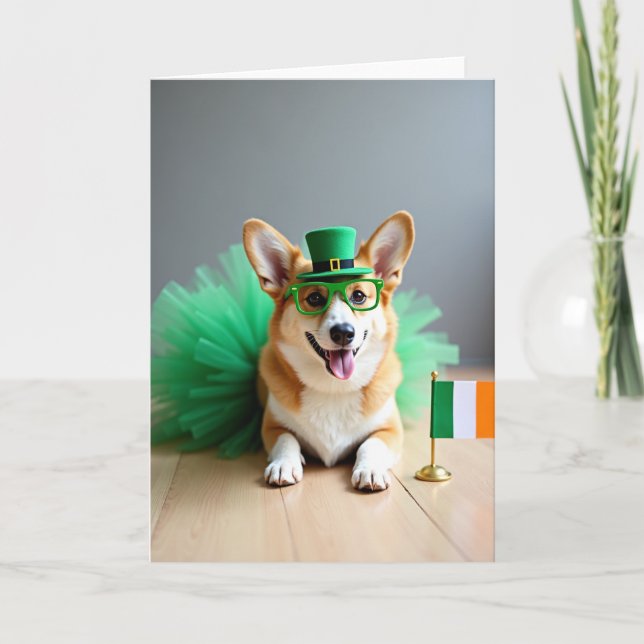 Grön Corgi Klöver Mönster Kort (Framsida)
