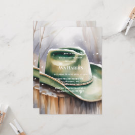 Grön cowboyhatt i snö möhippa inbjudningar