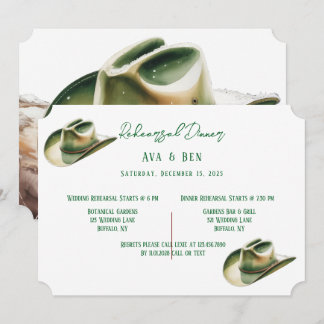 Grön cowboyhatt i snö Rehearsal Dinner Inbjudningar