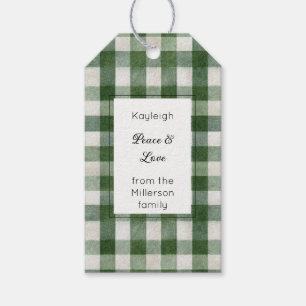 Grön Crème Plaid Ränder Jul Reptangel Presentetikett