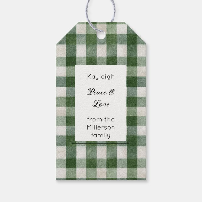 Grön Crème Plaid Ränder Jul Reptangel   Presentetikett (Framsidan)