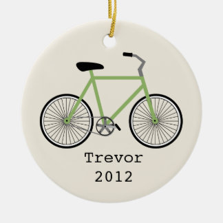 Grön cykelpersonligprydnad julgransprydnad keramik