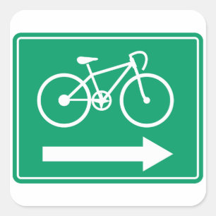 Grön cykelvägs högerpilsriktningsskylt fyrkantigt klistermärke