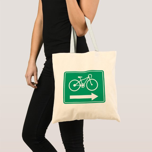 Grön cykelvägsriktningsskylt med högerpil tygkasse (Skapare uppladdad)