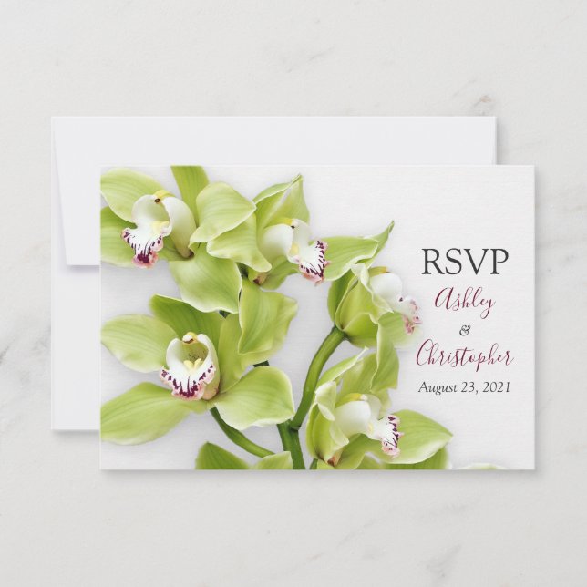 Grön Cymbidium-Orkidé Bröllopsvar Svar RSVP-kort (Framsida)