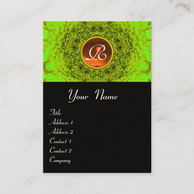 GRÖN DAHLIA  MONOGRAM AGATE svart gul orange Visitkort (Framsida)