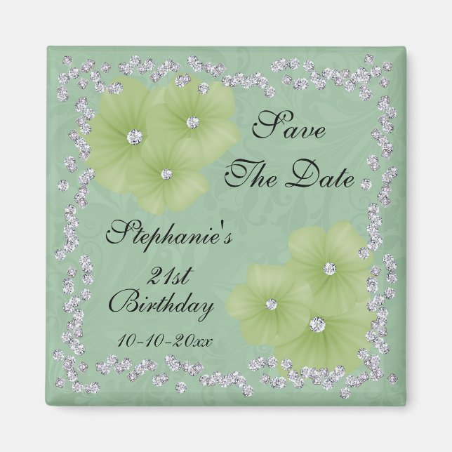Grön Damask & Blommor 21-årsfirande Magnet (Framsidan)