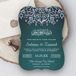 Grön Damask Islamsk Muslimsk Bröllopsinbjudan Inbjudningar