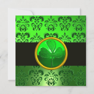 GRÖN DAMASK MED SHAMROCK ,svart Inbjudningar
