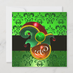 GRÖN DAMAST, ALVHATT ST. PATRICK FEST MONOGRAM INBJUDNINGAR