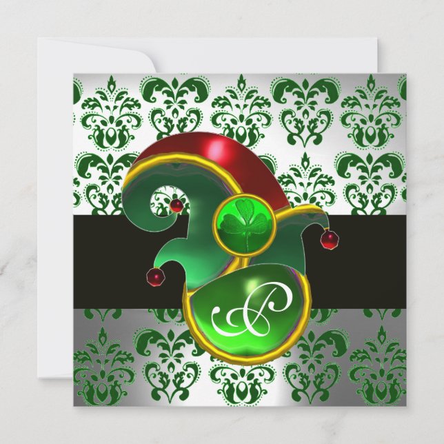 GRÖN DAMAST, ALVHATT ST. PATRICK FEST MONOGRAM INBJUDNINGAR (Framsida)