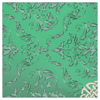 Grön damast för irländare med den guld- Celtic Tyg