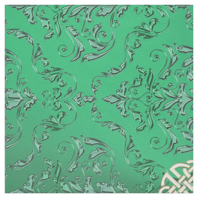 Grön damast för irländare med den guld- Celtic Tyg (Provkarta)