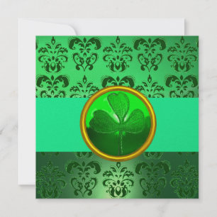 GRÖN DAMAST MED SHAMROCK, svart Guld Inbjudningar