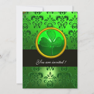 GRÖN DAMAST MED SHAMROCK,svart Inbjudningar