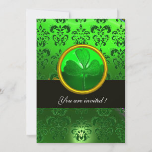 GRÖN DAMAST MED SHAMROCK,svart Inbjudningar