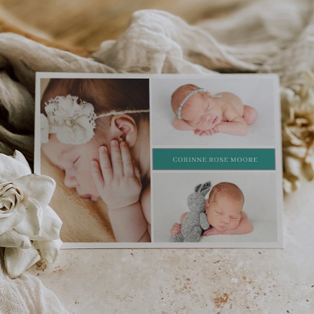 Grön Dämpad Grå Chic Fotobarn Annonseringskort Inbjudningar (Skapare uppladdad)