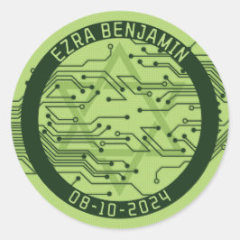 Grön datorkretskort Bar Mitzvah Runt Klistermärke