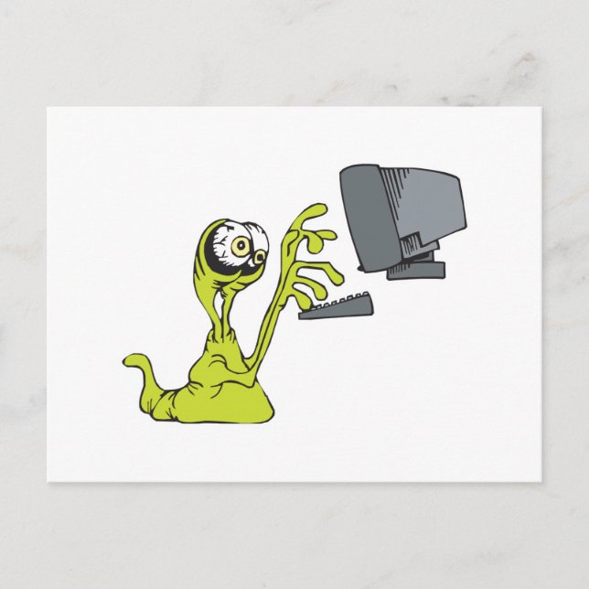 grön datortypande alienmonsterklump vykort (Framsida)
