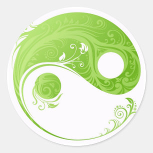 GRÖN DESIGN FÖR BLOMMIGT YIN YANG RUNT KLISTERMÄRKE