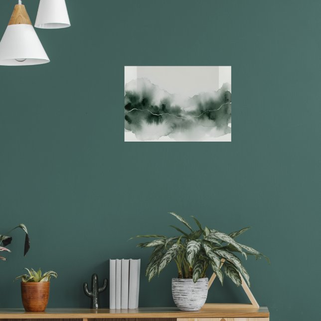 Grön dimma abstrakt landskapsaffisch poster (Vardagsrum 1)