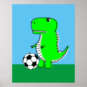 Grön dinosaur älskar fotboll poster