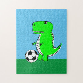 Grön dinosaur älskar fotboll pussel