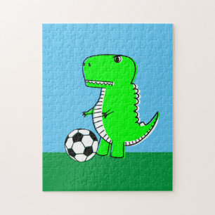Grön dinosaur älskar fotboll pussel