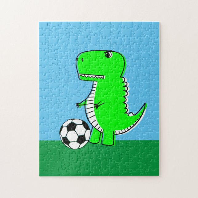 Grön dinosaur älskar fotboll pussel (Vertikal)