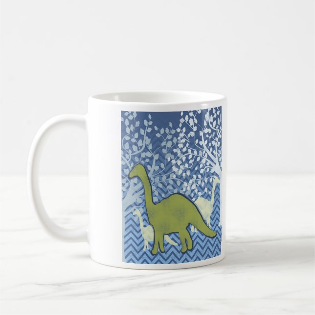 Grön Dinosaur på sicksacksparre - blått och vit Kaffemugg (Vänster)