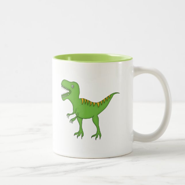 Grön Dinosaur+Personifiera namn Två-Tonad Mugg (Höger)