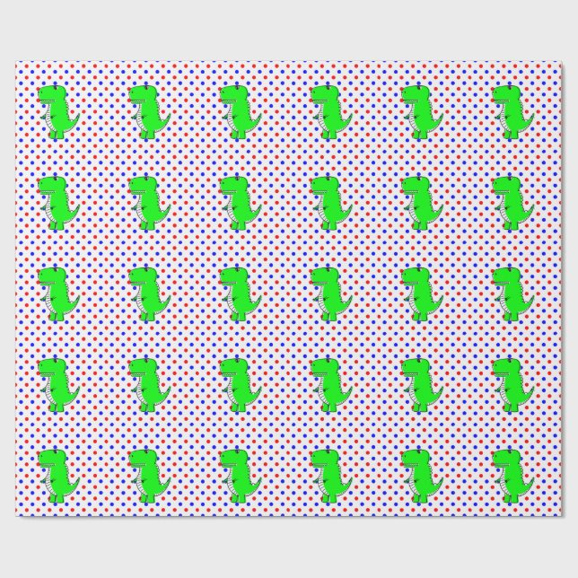 Grön dinosaur röd blå prickar  Inpackningspapper Presentpapper (Platt)